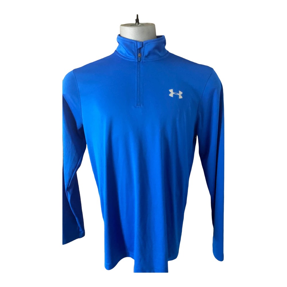Under Armour Shirt Size M Mens Heat Gear Blue Loose Quarter Zip Long Sleeves Top